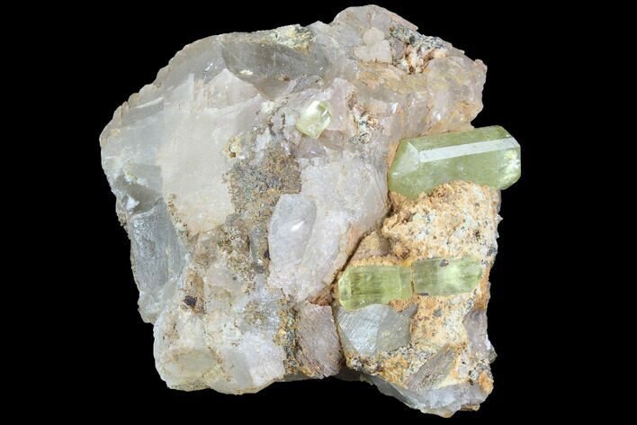 Lustrous, Yellow Apatite Crystals on Calcite - Morocco #84324